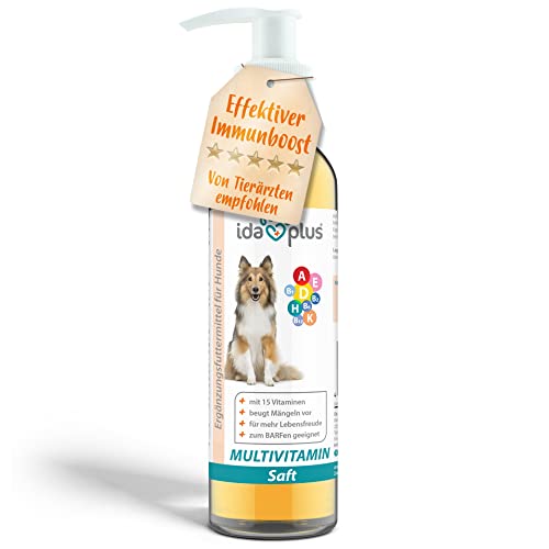 Ida Plus - Multivitaminsaft für Hunde - 200ml - 15 wichtige Vitamine für den Hund - Ideal zum Barfen - Vitamin B Komplex - Vitamin A, D, D3, E, K, Biotin - für eine optimale Vitamin-Versorgung