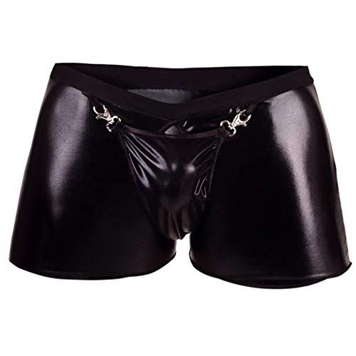 NAFING Penisloch Unterhose Latex Kurze Hose Wet-Look Herren Boxershorts Herren Sexy Thong Erotik Dessous Unterwäsche Große Größen Slips Lack- Optik Hipster Männer Slip Pants Latex Herren Sexy Strings