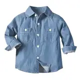 Generisch Blau Hemd Baby Jungen 80 Langarm Student Hemd Baumwolle Revers Freizeithemden Jeans Hemdbluse Sommerhemd Boy Langarmshirt Junge Button Down Casual Hemden Sommer Formelle Uniform