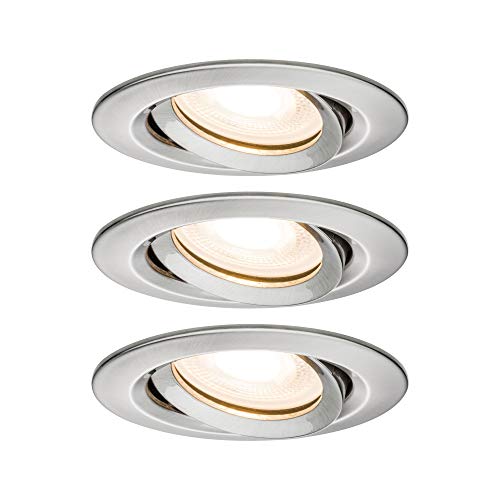 Paulmann 92900 Nova Plus LED Einbauleuchte IP65 rund schwenkbar 3x7W dimmbar Einbaustrahler GU10 Eisen gebürstet Spot Basisset 3er-Set Einbaulampe 2700K