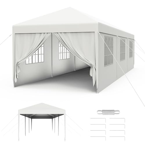 Froadp 3x9 m Garten Pavillons mit 8 Seitenwände Wasserdicht Partyzelt Stahlkonstruktion Festzelt Gartenpavillon Markisen Sonnenschutz Bierzelt für Garten Hochzeit Markt (Weiß)