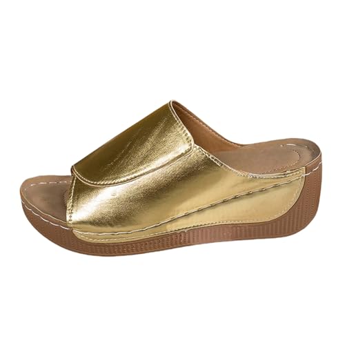 Wandersandalen, orthopädische Flip-Flops, wasserdichte Flip-Flops, Frauenunterstützung, schwarze Sandalen, UK-Damenhochzeitsschuhe, schlicht, Schwarz, gold, 40 EU