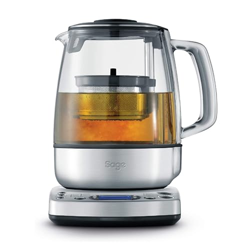 Sage - The Tea Maker - Teekocher - Teesieb mit Abesenkautomatik, optimale Ziehzeit, Stärke & Temperatur, Alle Teesorten - Wasserkocher, 1,5 L Fassungsvermögen, 2000W, Glas - Gebürsteter Edelstahl