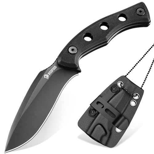 NedFoss SQUIRREL Neck Knife Messer, 7.5CM Full Tang Hals Messer mit Verstellbarer Gurtclip, Kette Messer mit Kydex Scheide, Umhänge Messer mit G10 Griff, Mini Messer feststehend Geschenk