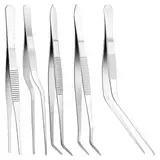 JJUNW 5 Stück Kitchen Kochpinzette Set, Edelstahl Pinzette Grillpinzette Küchenwerkzeuge Gebogene Pinzette für Reparieren Kochen Backen Grillen
