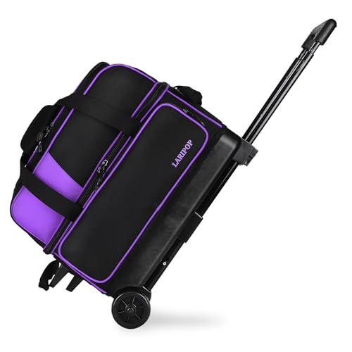 LARIPOP Bowlingtasche mit zwei Rollen und 2 Kugeln, mit einem separaten großen Schuhfach für Bowlingschuhe, einem 3-teiligen Teleskopgriff, der sich bis zu 101,6 cm ausziehen lässt, entworfen für