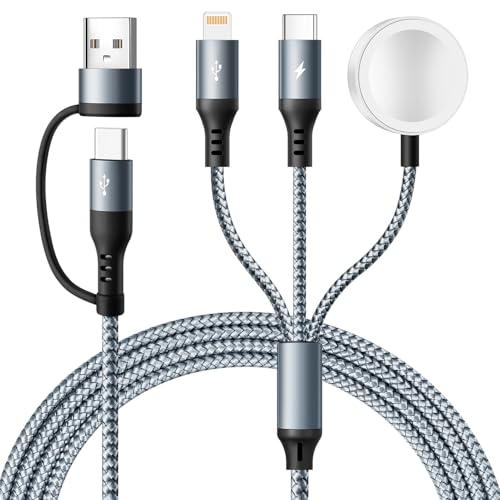 RULUS Verbessertes 3-in-2-Multi-Ladekabel für iPhone & iWatch, 1,2 m, magnetisches, kabelloses Apple-Watch-Ladegerät, USB-C-Kabel, Universal-Reise-Ladegerät, Nylon, geflochten, für iWatch