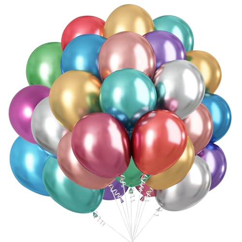 KOBOKO Luftballons Bunt Metallic, 50 Stück 12 Zoll Metallic Party Ballons Geburtstag Deko, Bunte Helium Ballon Geburtstagdeko, Luftballon Bunt für Geburtstag, Hochzeit, Babyparty, Feiertagsparty Deko