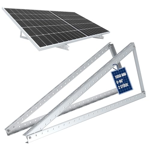 NuaSol PV Solarpanel Halterung 41 Zoll /105 cm | 2er Set Solarmodul-Halterung Balkonkraftwerk aus Aluminium | Aufständerung Flachdach PV verstellbar 0-90° | inkl.Montagematerial | Silber