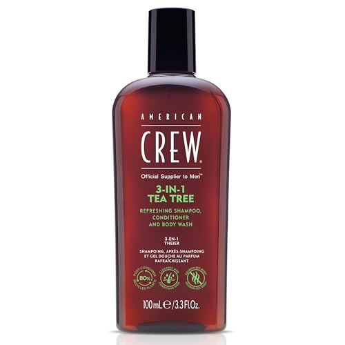 AMERICAN CREW - 3-in-1 Tea Tree Shampoo, Conditioner & Body Wash, 100ml, Pflegeshampoo und Duschgel für Männer, Produkt für die tägliche Reinigung von Körper und Haar