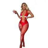 V-Sexy Weihnachten Dessous für Damen Nahtlose Mesh Chemise Dessous Baby Doll Sexy Bodyctocking Fishnet Negligees Lingerie Nachtkleid Catsuit Ouvert Neujahr Sleepwear