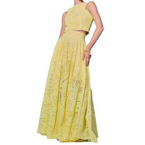 2-teiliges Kleid-Set für Damen, Schnürung, ärmelloses Tanktop und elastischer Taille, Swing-Rock, Loungewear, eleganter Ausschnitt, zweiteiliges langes Kleid, Streetwear, Sommer, Strand, Outfits mit
