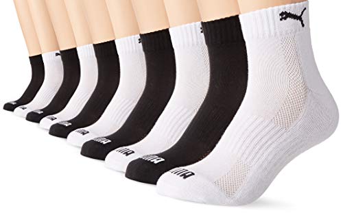 PUMA Unisex Puma Unisex Cushioned Quarter (5 Pack) Socks, Black/White, 39-42 EU