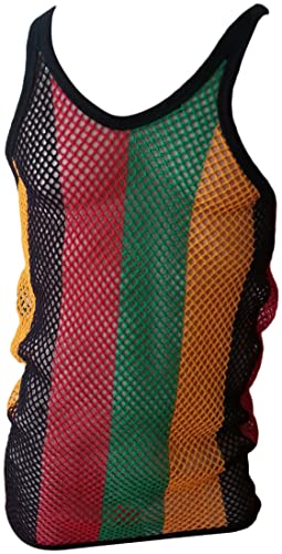 CRAZY LIZARD Rasta String Weste in klassischen Rasta String Westen. Rasta Westen für Herren mit Rasta Colours Rasta String Muscle Vest in Rot, Gelb, Blau, Grün und vielen weiteren Farben.