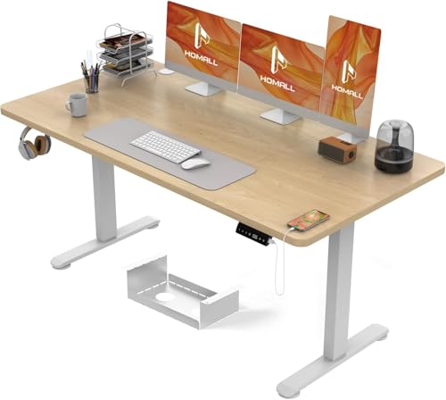 Homall Höhenverstellbarer Schreibtisch 140x70 cm, Schreibtisch Höhenverstellbar, Elektrischer Schreibtisch mit Vierteilige Tischplatte, Computertisch mit Memory Funktion,Standing Desk