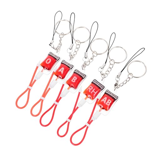 WESIEVYA 5Stücke Halloween Schlüsselanhänger Einzigartige Schlüsselringe mit Blutgruppen-Design Dekorative Schlüsselanhänger für Taschen und Handys Lustige Party Requisiten