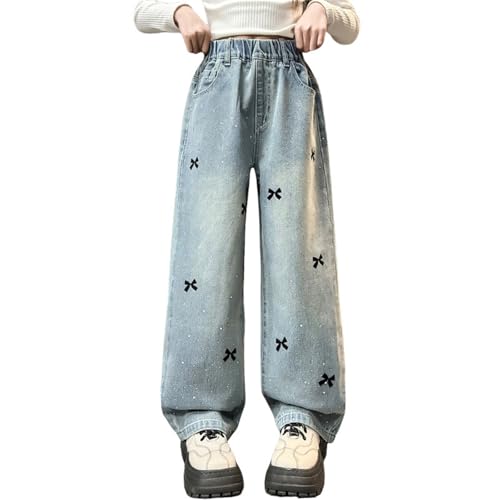 Generisch Jeans Baggy Jeans Mädchen Y2K Weitem Bein Hosen Pants Jeanshose Streetwear Freizeithose Hose Jeans Gerade Stretch Elastische Taille Wide Leg