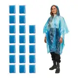 Relaxdays Regenponcho, 20er Set, Einweg Regencape mit Kapuze, Wandern, Festival, Notfallponcho für Damen & Herren, blau