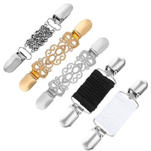 Dimeho 5 Stück Pullover Clips Vintage Cardigan Clips Pullover Clips Hemd Cardigan Clip Schal Clips Taille Cincher Clip Brosche Clips für Frauen Kragen Metallclip Retro Elegante Strickjacke Clips