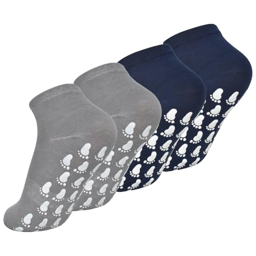 Tolenre Rutschfeste Socken für Damen Herren, Anti-Rutsch Socken für Yoga, Tanz, Fitness - 4 Paar, Marineblau, Grau, Unisex Erwachsene