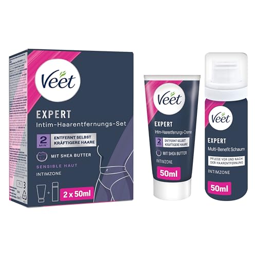 Veet Expert Intim-Haarentfernungs-Set - Enthaarungscreme für den Intimbereich inkl. Multi-Benefit-Schaum - 2 x 50 ml