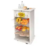 Lupia - Multifunktions-Küchenwagen Shabby Sonnenblume, Obstkorb mit drehbaren Rädern, Ablagefläche, drei herausnehmbare Körbe aus Stahl, Holz 40 x 45 x 85 cm, montiert