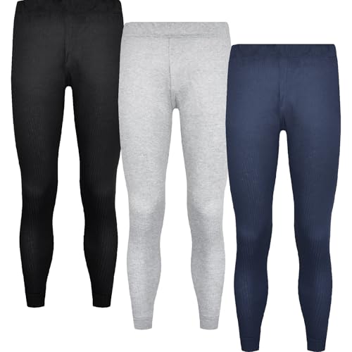 Herren Thermo Unterhose Lang 3er Pack Männer Long Johns Skiunterwäsche Baumwolle (3er Pack/Schwarz Grau Marine, L)