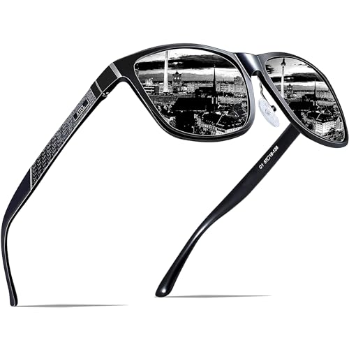 ATTCL Herren Polarisierte Fahren Sonnenbrille Al-Mg Metall Rahme Ultra Leicht, M, Schwarz