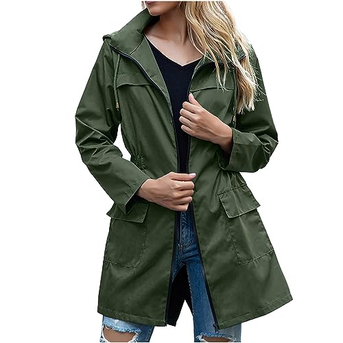 Regenjacke Damen Wasserdicht Atmungsaktiv Windbreaker Mit Kapuze Übergangsjacke Damen Lange Einfarbig Trenchcoat Wasserdicht Regenjacke Trenchcoat Wandern Fahrrad Dünne Regenparka Übergangsjacke