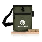 GIPFELHELD® Chalkbag Set dunkelgrün mit Boulder-Bürste zum Klettern und Bouldern, Magnesia-Beutel mit Karabiner, Hüftgurt und 2 Taschen, Kreide-Beutel auch für Crossfit und Gewichtheben