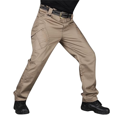 QWUVEDS Herren-Frühlings- -Stil, lockere, große Freizeit-Hose mit DREI Taschen Taschen Hosen Herren Stoff (Khaki, XXL)