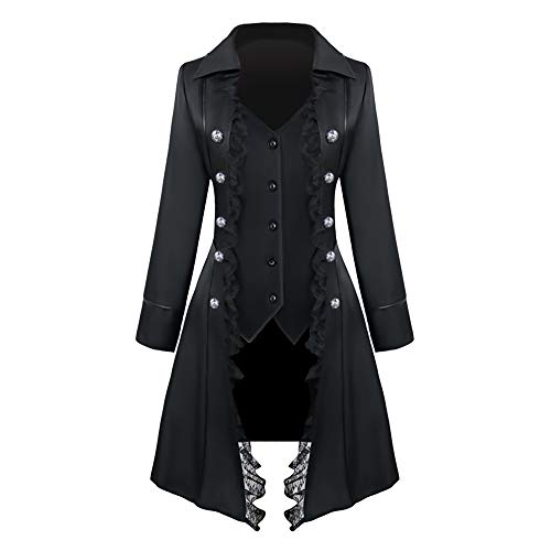 Feynman Damen Steampunk Frack Gothic Mantel mit Spitze, Fraun Barock viktorianisch Dreireiher Vintage Mittelalterlich Jacke Uniform Schwarz M