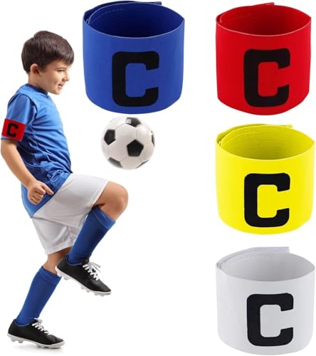 4 Stück Kapitänsbinde Kinder Fussball Capitan Armbinden, Verstellbare Kapitansbind Kinder, Multicolor Kapitän Band Fußball Elastic Spielführerbinde, Kapitäns Armbinden für kinder Junior Vereine Sport