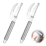 banjiabb 2 Stück Fischentschupper,Multi-Fischschuppenmesser 3-in-1,3 in 1 Fish Knife,Fischschuppen Entferner,Fischschupper,Edelstahl Fischmesser für Schneiden, Entschuppen und Ausnehmen Fischen