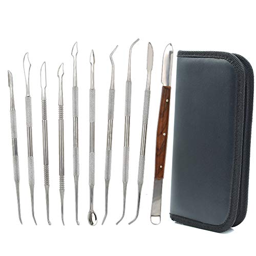 Wachsschnitzer-Werkzeuge, 10 Stück, doppelseitig, Edelstahl, für Wachs, Modelliermasse, Schnitzarbeiten, DIY Werkzeug-Set, Spachtel, Meißel, Schnitzset und Tragetasche für Sculpting,Keramik Schnitzen