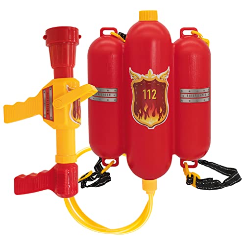 Idena 8040009 - Feuerwehr Wasserspritze, Größe ca. 40 cm, mit verstellbarer Düse, Wassertank und Schultergurt, Wasserschlacht, Sommer, Gartenparty, Wasserspritzpistole, Wasserkanone, Wasserpistole