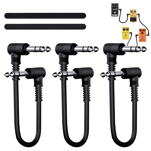 YIMATEECO Gitarren Klinkenpatchkabel, 6.35mm Gitarren Patchkabel Rechtwinklig 1/4'' Stereostecker Instrumentenkabel für Gitarre/Bass Effektpedale Pedalboard TS Audio Kabel (15CM Stereo, 3er-Pack)