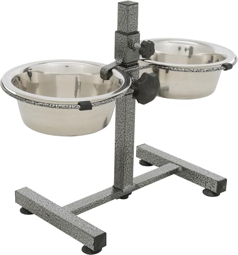 TRIXIE höhenverstellbare Hundebar mit 2 Edelstahlnäpfen - Ständer aus Metall - Napfarretierung und Klapperschutz - justierbare und rutschfeste Gummifüße - Fassungsvermögen je 0,75 ml - Näpfe spülmaschinengeeignet - 24920