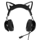 Einziehbares Mikrofon Headset, USB Headset mit Mikrofon, Kabelgebundener Gaming Kopfhörer, Katzenohr Stirnband Design für Online Lernen, Schule, Reisen, Tablet