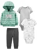 Simple Joys by Carter's Baby Jungen 4-Piece Jacket, Pant, and Bodysuit Layette-Set, Dunkelgrau/Grau/Minzgrün Elefant/Weiß Waldtiere, 24 Monate