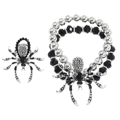 RELKLYU 1 Stück Diamant-Set-Spinnenarmband Und 1 Stück Spinnenring, Schmuckstil-Schmuckstil, Modischer Und Personalisierter Schmuck.