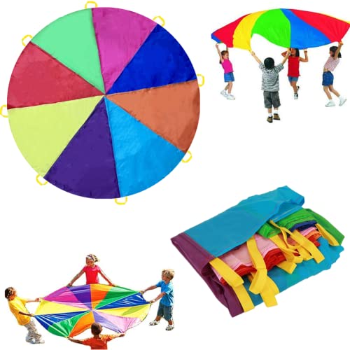 Dimoxii Regenbogen Fallschirmspiel für Kinder Schwungtuch Regenbogen mit Durchmesser von 2m Bunt Fallschirm Parachutes Spielzeug (Durchmesser von 2M)