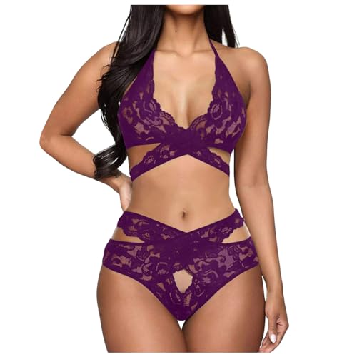 WKAYsIV Halsband Spitze Rotes Dessous Damen Dessous Set Reizwäsche Korsage Schwarz Body Damen Dessous Schwarz Corsage Damen Christmas Lingerie Rot Body(Lila,L)