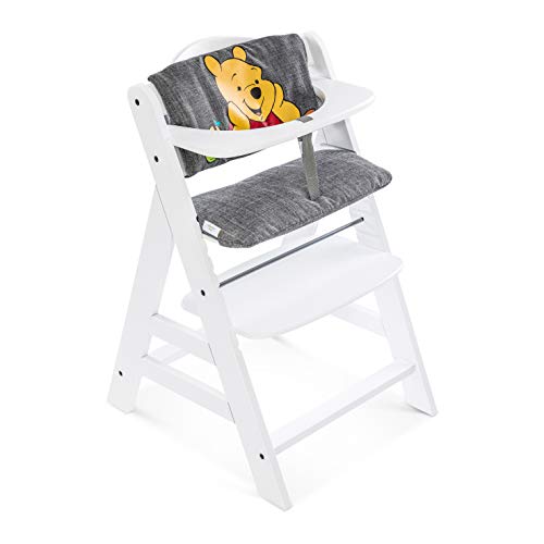 Hauck Sitzkissen für Holzhochstühle Highchair Pad Deluxe, Kompatibel mit Alpha+, Beta+ und Bauähnlichen Modellen, Einfache Befestigung mit Klettverschlüssen, Pooh Grau