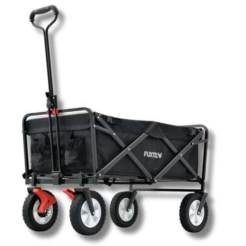 FUXTEC Bollerwagen FX-CT100 schwarz, faltbarer Transportwagen, bis 75kg belastbar, inklusive Schiebestange, kompakt klappbar, robuster Stoff, ideal für Kinder, Ausflüge, Strand und Festivals