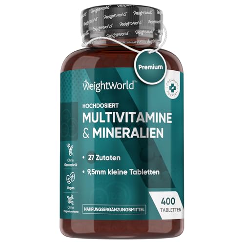 Multivitamin Tabletten - 400 Vegane Stück mit 27 Vitaminen & Mineralien - Vitamin A bis Z - Immunsystem, Energie & Stoffwechsel (EFSA) - Nahrungsergänzungsmittel für Frauen & Männer - Von WeightWorld