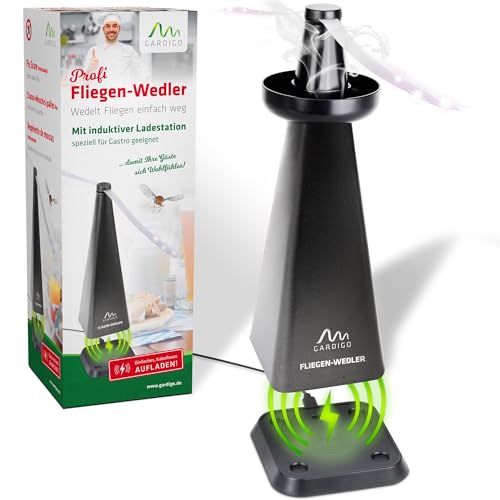 Gardigo® Profi Wespenwedler mit induktiver Ladestation I Einzigartige Fliegen Abwehr, Wespen Abwehr, Mückenschutz für Catering, Gastronomie, Hotel, Haus, Garten I Insektenschutz Lebensmittel I Wespe