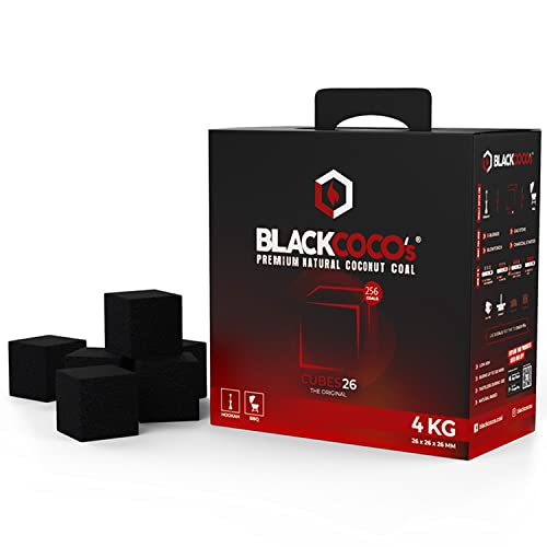 BLACKCOCO’s - 4 KG Premium Shisha Kohle Naturkohle Kokosnuss und BBQ - Hochwertige Kokos Coal Briketts für Wasserpfeife & Grill - Shisha Würfel Kohlen & Grillkohle mit langer Brenndauer