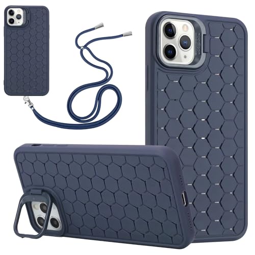 Miagon Wärmeableitung Crossbody Hülle für iPhone 14 Pro Max,Ständer Atmungsaktives Kühlung Zelluläres Löcher Schutzhülle Cover mit Einstellbar Handykette Schlüsselband