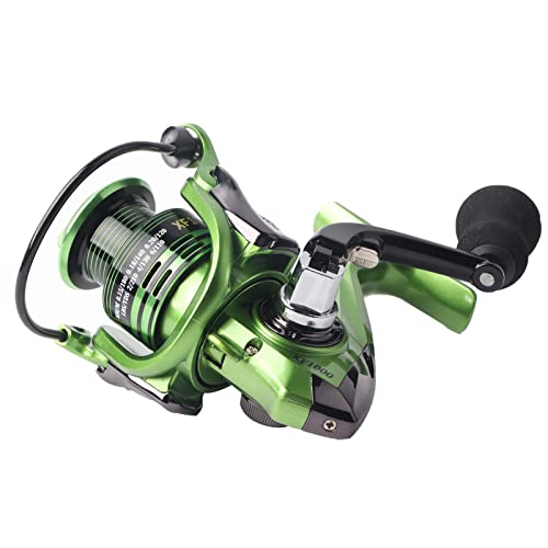 Fischereirolle, 13+1BB Hochgeschwindigkeitsgetriebe -Verhältnis Rollen Metall Schwere Spinnrollen Dienstes Leichtes Gießen Spinning Fischerei -Rollen -Tackle für Salzwasser oder (Grün XF1000)